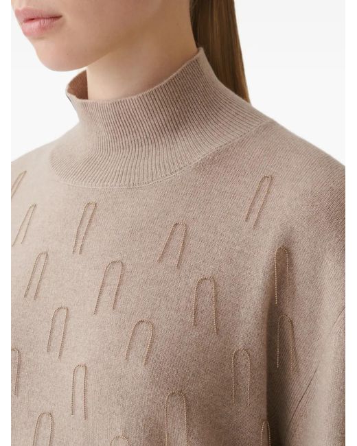 Fabiana Filippi Natural Bead-Embellished High-Neck Sweater