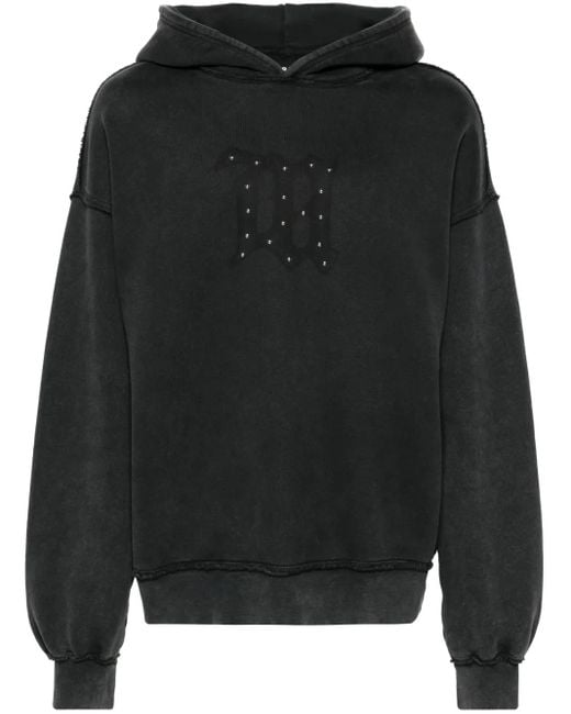 M I S B H V Black Logo-Print Cotton Hoodie for men