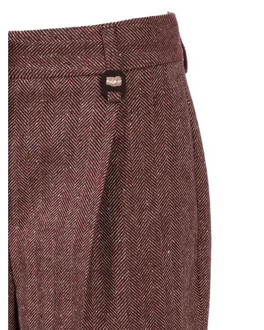 Lorena Antoniazzi Brown Pleated Herringbone Trousers