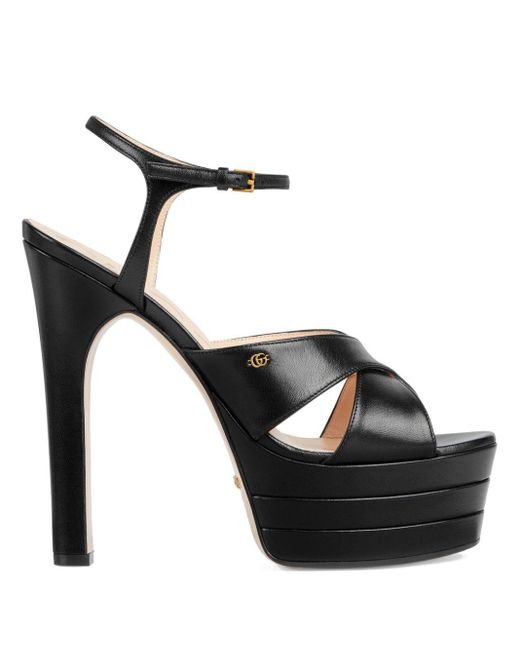 Gucci Black Angel 135mm Leather Platform Sandals