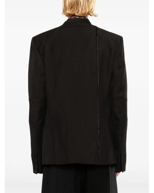 Giovanni Cavagna Black Raw-Edge Collarless Blazer for men