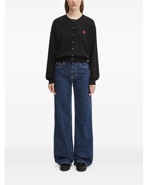 KENZO Blue Grid-Pattern Jeans