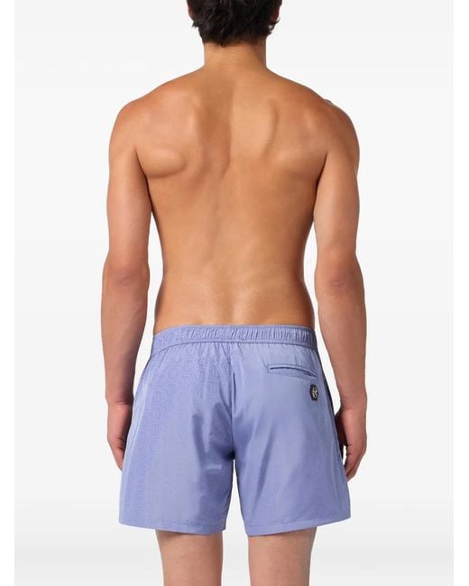 Philipp Plein Blue Swimming Shorts Monogram Signature for men