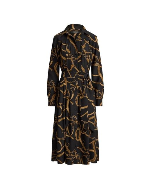 Ralph Lauren Black Robe-Chemise Plissée À Taille Ceinturée