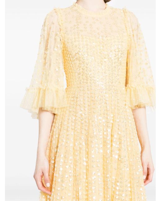 Needle & Thread Yellow Raindrop Sequin-embellished Gown