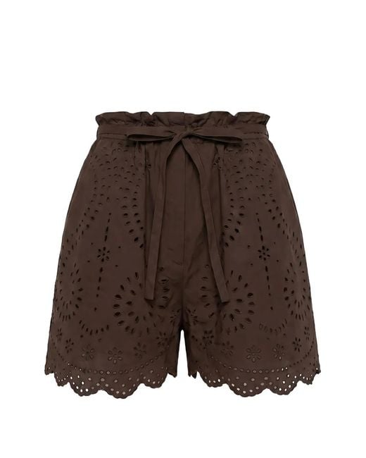 MEIMEIJ Brown Broderie-Anglaise Scalloped Shorts