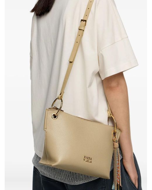 Bimba Y Lola Natural Medium Trapezium Leather Crossbody Bag