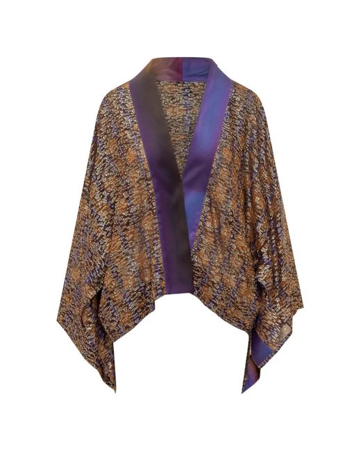 Momoní Brown Dine Metallic-Thread Open-Front Poncho