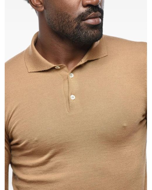Malo Blue Cashmere Long-Sleeve Polo Shirt for men