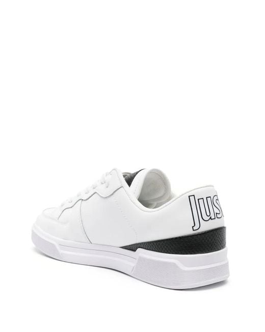 Just Cavalli White Logo-Patch Leather Sneakers for men