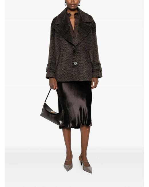 Dondup Black Herringbone-Pattern Button Coat