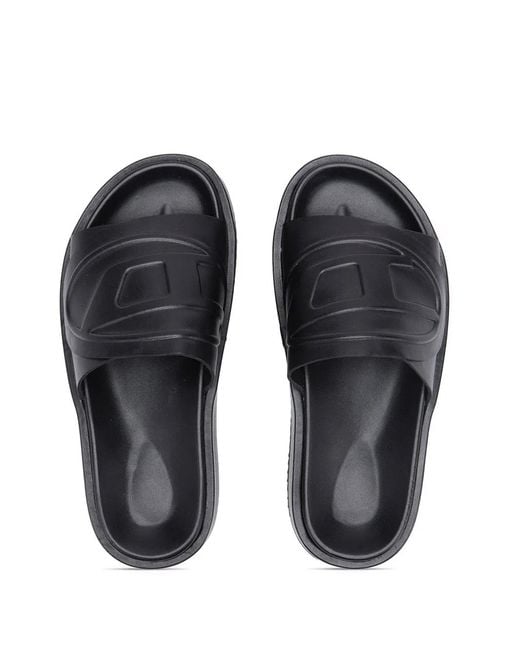 DIESEL Black Sa-Slide D Oval W Logo-Embossed Slides