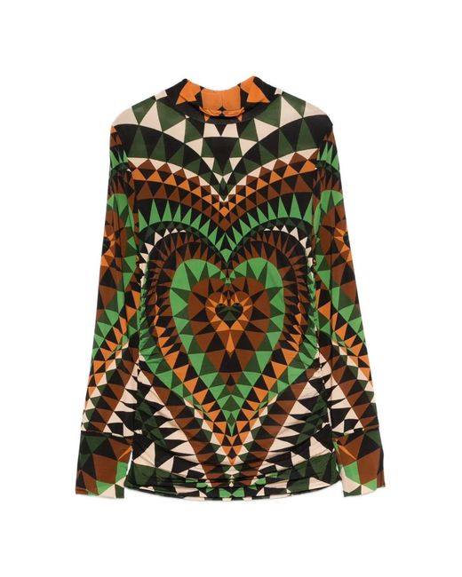 Farm Rio Green Geometric Heart Print Top
