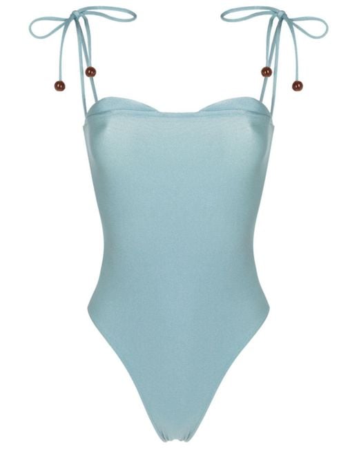 Adriana Degreas Blue Sweetheart-neck Bead-embellished One-piece