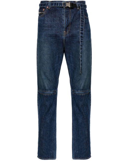 Sacai Blue Belted Tapered Jeans for men