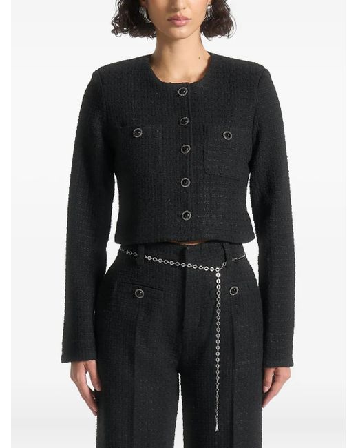 Manière De Voir Black Celine Cropped-Tweed-Jacke mit Perlendetail