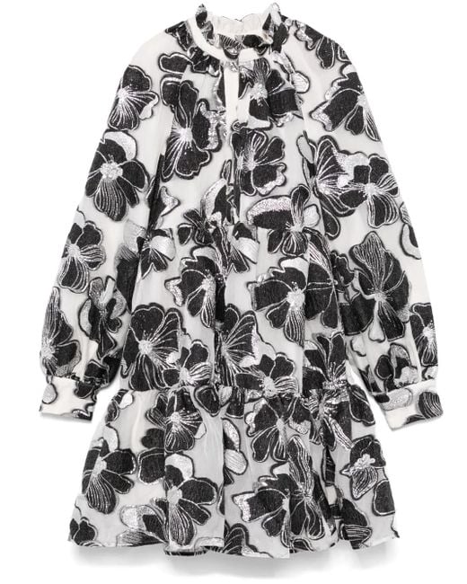 Stine Goya Gray Anemone-Jacquard Tier Mini Dress