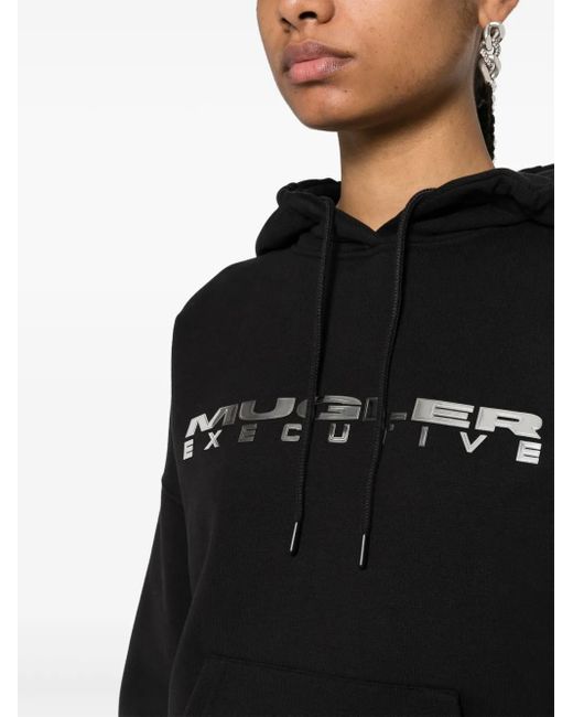 Mugler Black Logo-Lettering Jersey Hoodie