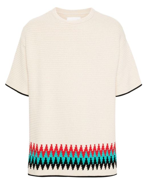 T-shirt à motif zig-zag en maille intarsia Jil Sander pour homme en coloris White