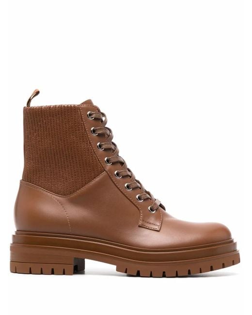 Gianvito Rossi Brown Martis 20 Ribbed-Detail Combat Boots