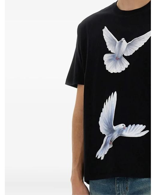 3.PARADIS Black Dove-Print Cotton T-Shirt for men
