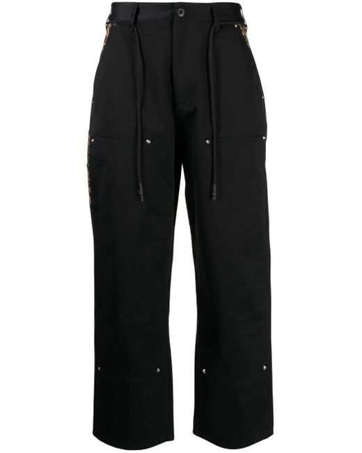 Clot Black Carpenter Leopard-Print Trim Trousers for men