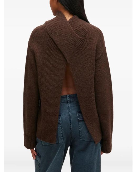 Ganni Brown High-Neck Open-Back Pullover