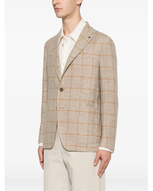 Tagliatore Natural Check-Pattern Notched-Lapel Jacket for men