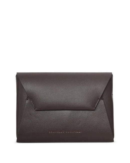 Brunello Cucinelli Gray Envelope-Style Leather Clutch Bag