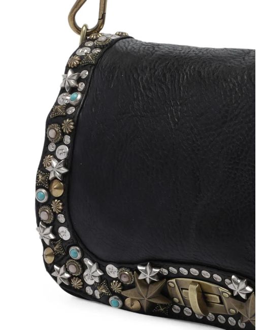 Campomaggi Black Perla Studded Leather Shoulder Bag