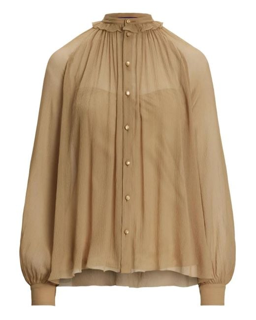 Ralph Lauren Geplooide Blouse Met Opstaande Hals in het Natural