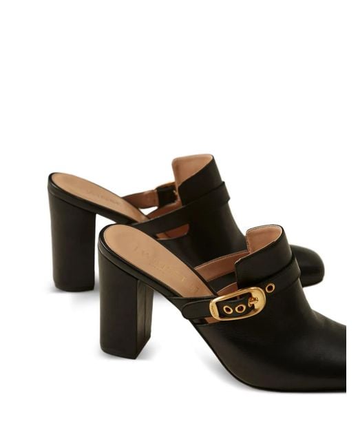 Twinset Black Leather Mules With Buckle