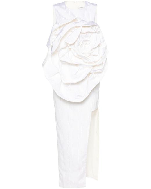 Huishan Zhang White Aphrodite Floral-appliqué Midi Dress