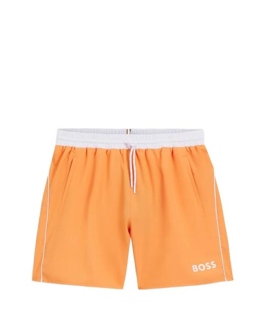 Boss Orange Drawstring-Fastening Side-Stripe Swim Shorts for men