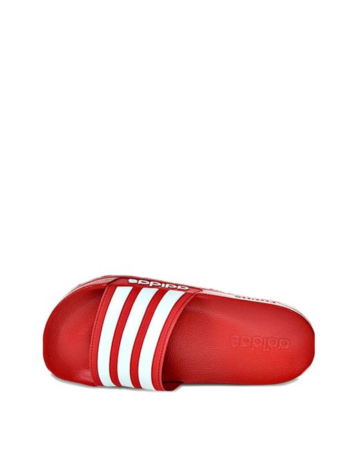 Adidas Red Three-Stripe Cloudfoam Slides for men