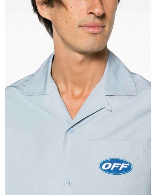Off-White c/o Virgil Abloh Blue On The Go-embroidery Cotton Shirt for men