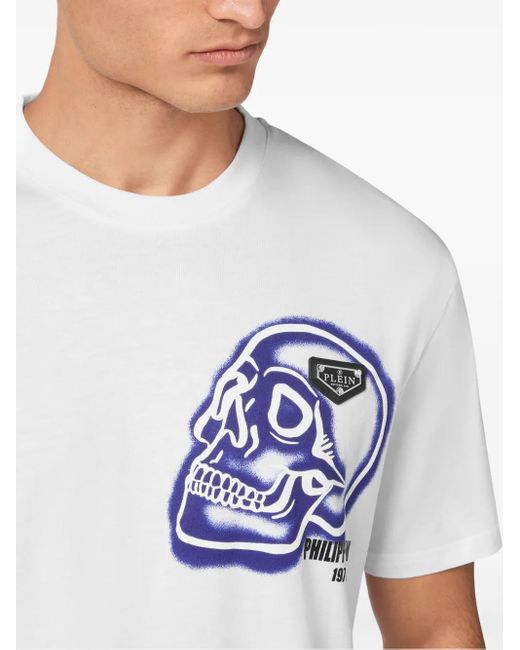 Camiseta con cuello redondo y estampado Skull Philipp Plein de hombre de color White