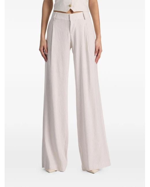 Alice + Olivia White Eric Stripe-Pattern Trousers