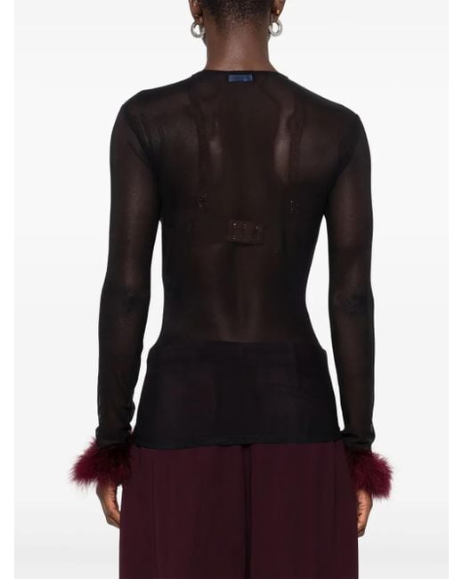 Mugler Top Met Mesh Vlak En Veren Cuffs in het Black