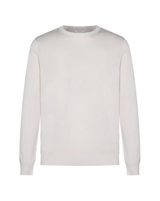 Malo White Ribbed Crewneck Sweater for men