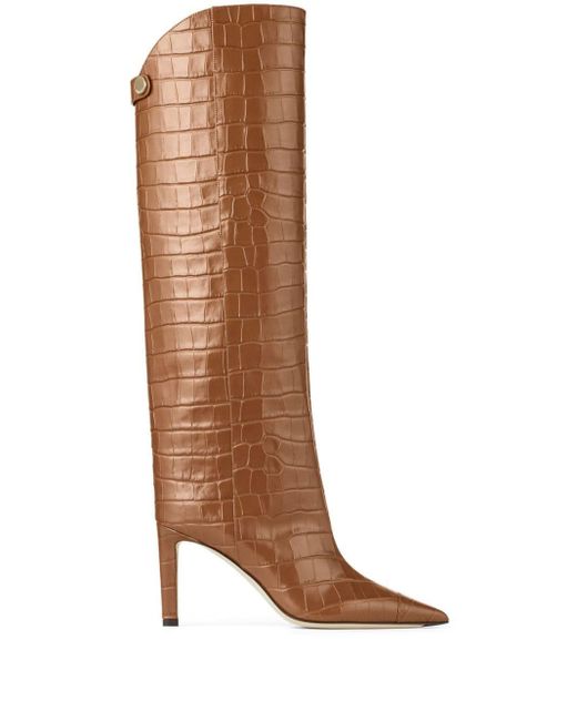 Jimmy Choo Brown Alizze Kb 85 Croc-embossed Leather Knee-high Boot