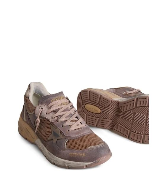 Golden Goose Deluxe Brand Brown Distressed Vintage-Inspired Sneakers With Silk And Nylon Blend