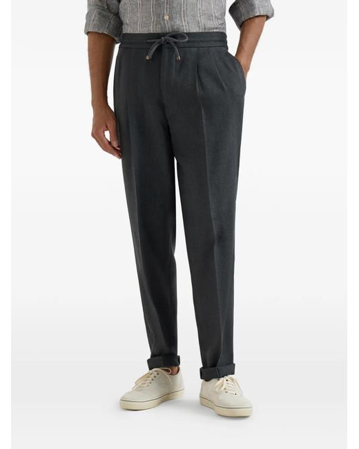 Brunello Cucinelli Blue Pantalon À Effet Tissé for men