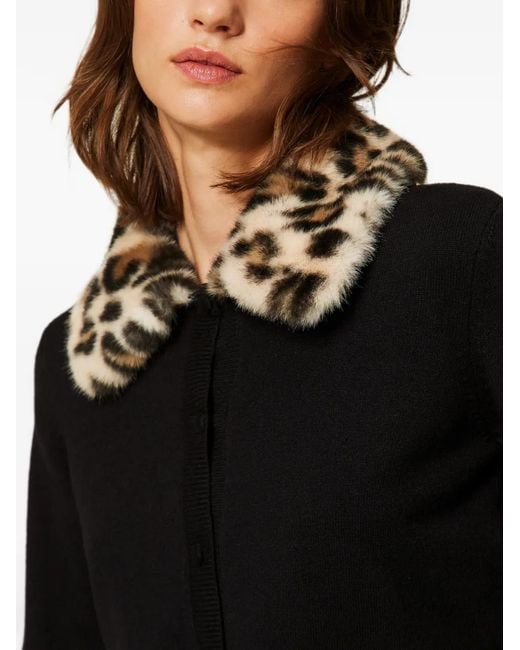 Twinset Black Jacket With Faux Fur And Knit Collar