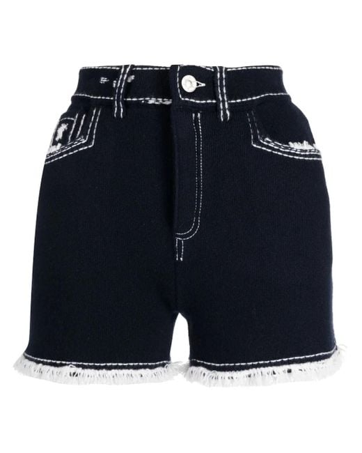 Barrie Blue Fine-Knit Fringe-Detail Shorts