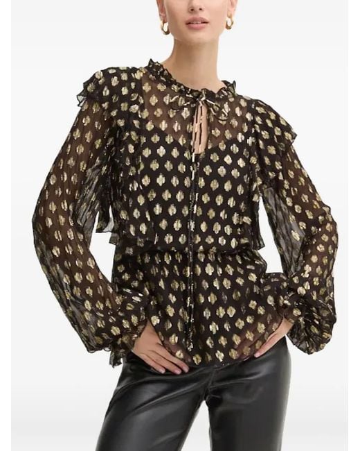 Never Fully Dressed Black Geometric-Print Ruffled Blouse