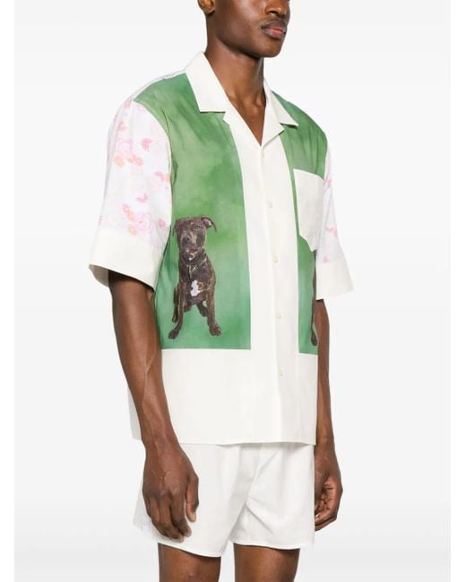 MARINE SERRE Green Calendar-Print Panelled Shirt