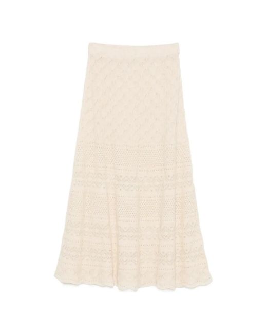 D.exterior White Pointelle-Knit Flared Skirt