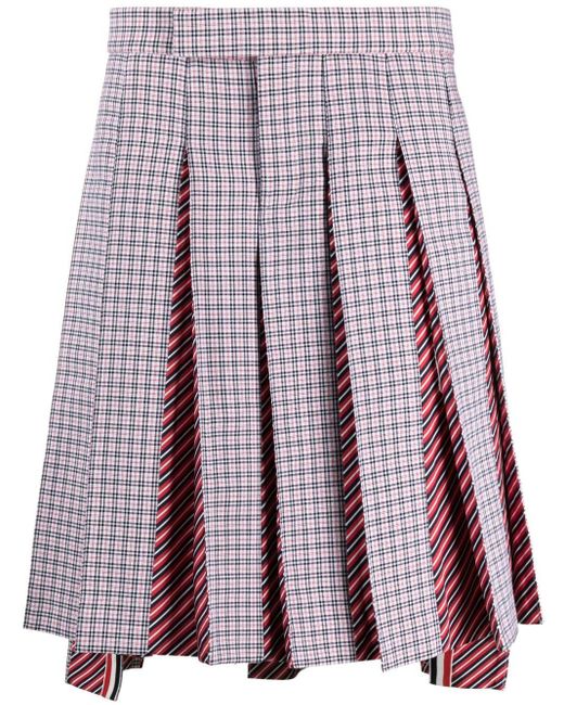 Thom Browne Purple Check-print Low-rise Pleated Skirt for men