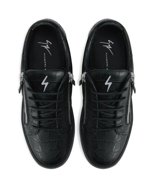 Giuseppe Zanotti Black Frankie Crocodile-Effect Zip Trainers for men